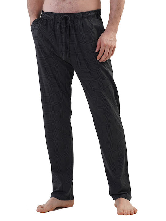 Vienetta Secret Men's Winter Cotton Checked Pajama Pants Black