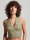 Superdry pentru Femei de Vară Crop Top din In fără Mâneci cu Legătură la Gât Multicolor