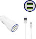 Treqa Car Charger 20W 3.1A Fast Charging with Ports: 2xUSB with Cable Lightning White Color