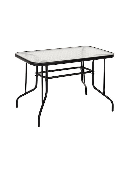 Τραπέζι Εξωτερικού Χώρου Μεταλλικό με Γυάλινη Επιφάνεια Adam Μαύρο 110x60x71εκ.