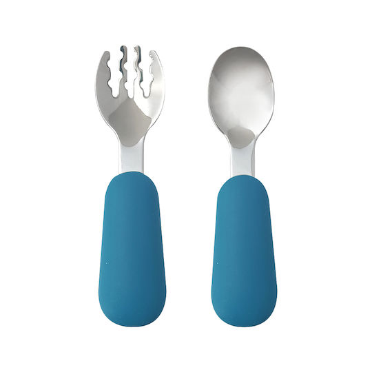 Baby Cloud Baby Set with Fork made of Metal for 12+ months Blue 2pcs