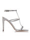 Sante Leather Women's Sandals with Ankle Strap Silver with Thin High Heel