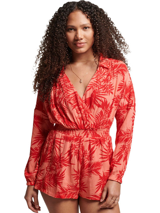 Women's Long Sleeve One-piece Shorts Coral