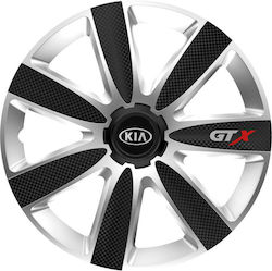 Versaco Car Hubcap Set Gtx Carbon with Kia Emblem 15" 4pcs Black /Silver