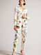 Women's Fabric Trousers Straight Line Floral White