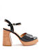 Favela Platform Leather Women's Sandals Black with Chunky Medium Heel