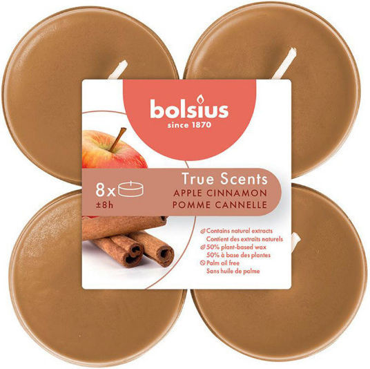 Bolsius Tealights True Scents with Apple-Cinnamon Scent in Brown Colour Up to 8 Hours Duration 8 Pieces