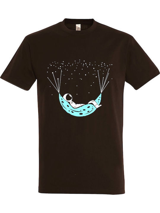 T-Shirt Unisex "Astronaut im Mond-Hängematte" Schokolade