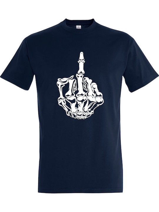 T-shirt Unisex " Skeleton Hands Middle Finger Fuck " French Navy