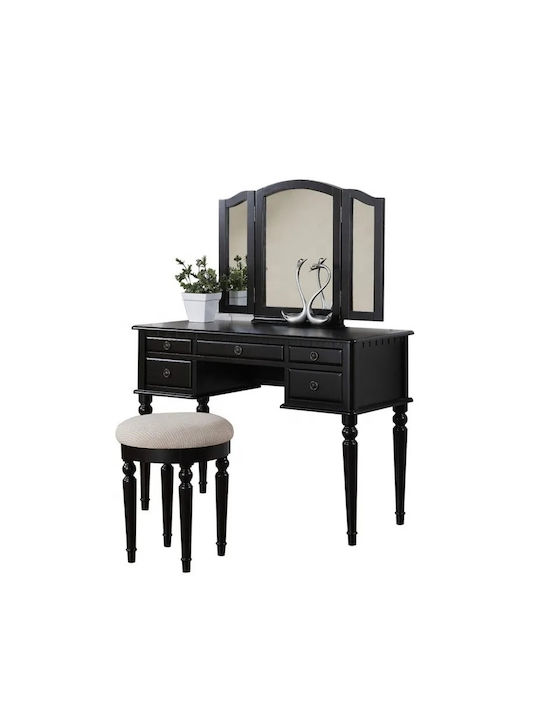 Wooden Makeup Dressing Table Black with Mirror 75x40x140cm