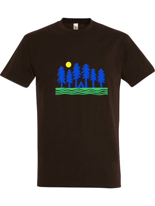 T-shirt Unisex " Outdoor Camp Lover Design " Chocolate