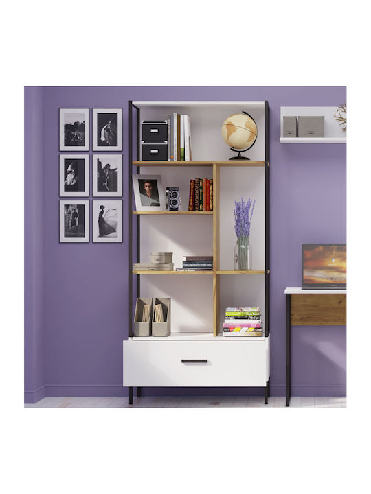 Βιβλιοθήκη Santes Gold Oak / White 90x42x197.5εκ.