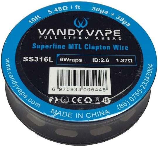 Vandy Vape Σύρμα για D.I.Y. Ηλεκτρονικού Τσιγάρου SS Superfine Mtl Clapton Wire 30ga+38ga