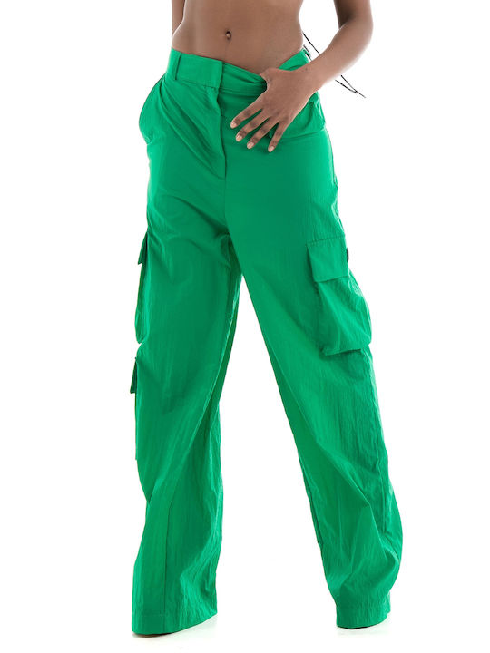 Hugo Boss Women's Fabric Cargo Trousers in Wide Line Green