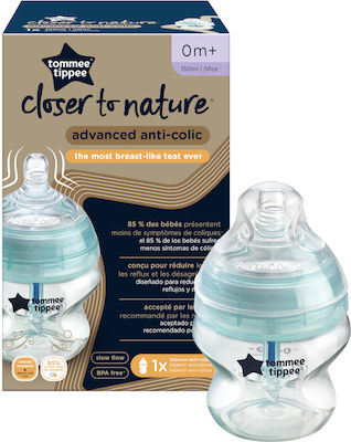 Tommee Tippee Plastikflasche Advanced Gegen Koliken mit Silikonsauger für 0+, 0+ m, Monate Transparent-Blue 150ml 1Stück