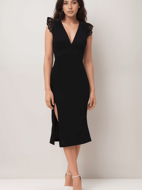 Midi Lace Dress - Black - 7007-15 FN Fashion
