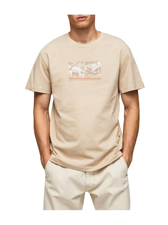 Pepe Jeans Ανδρικό T-shirt Μπεζ με Στάμπα