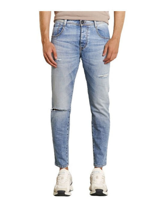 MP-D-JNS-S23-024 Ανδρικό Παντελόνι Τζιν με Slim Εφαρμογή Γαλάζιο