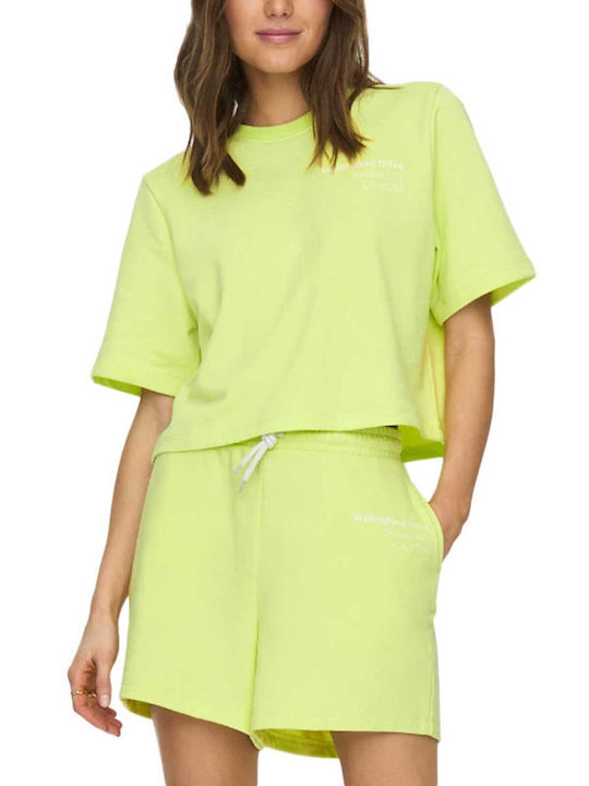 Only Women's Summer Crop Top Cotton Short Sleeve Lime