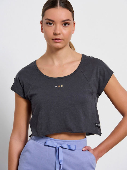 BodyTalk Crop Top Sportiv pentru Femei cu Mâneci Scurte Gri