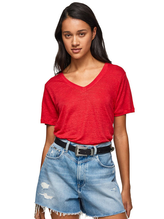 Pepe Jeans Women's T-shirt with V Neckline Red