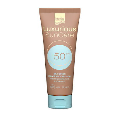 Intermed Luxurious Sun Care Waterproof Sunscreen Cream Face SPF50 with Color Bronze Beige 75ml