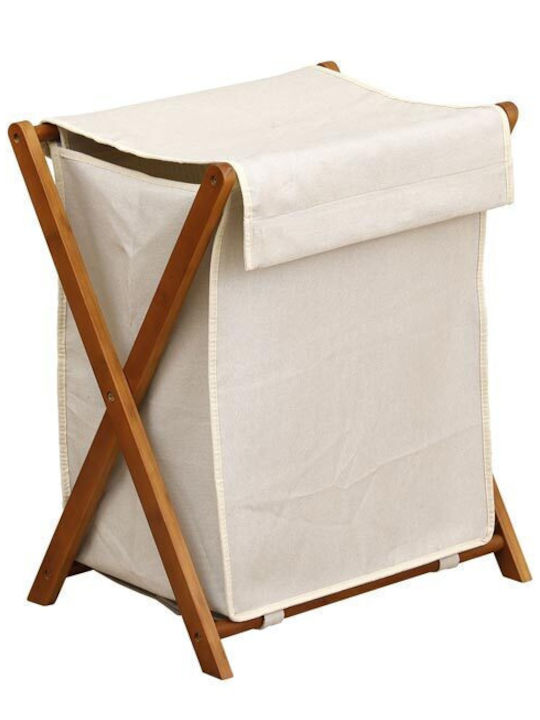 Aria Trade Collapsible Wooden Laundry Basket with Lid 35x46x58cm Beige
