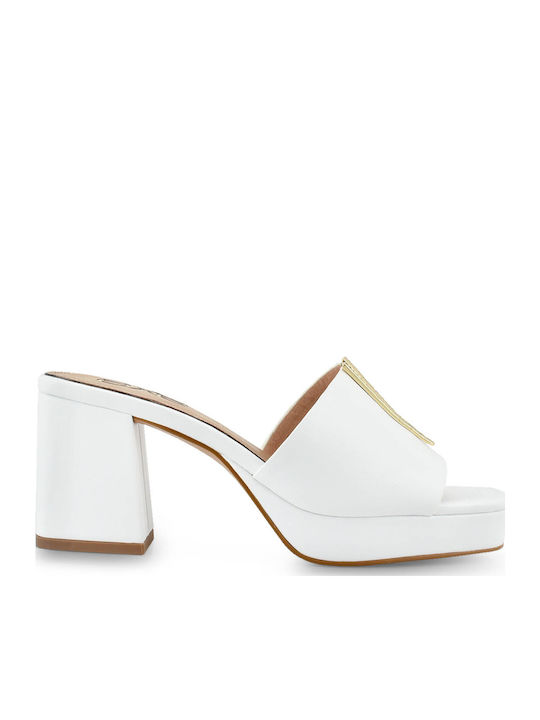 Mules mit Chunky Hoch Absatz in Weiß Farbe