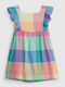 Rochie Fete Mâneca Scurtă In Carou Multicolor