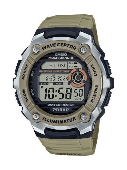 Casio Αναλογικό/Ψηφιακό Ανδρικό Ρολόι Μπαταρίας με Μπεζ Καουτσούκ Λουράκι