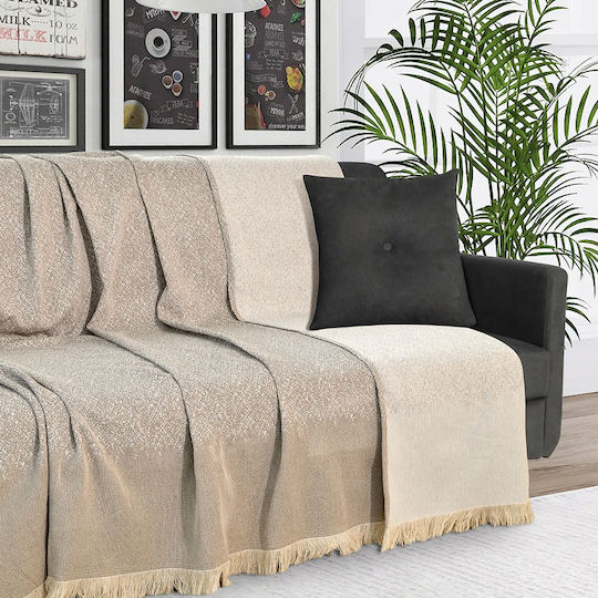 Lino Home Meliki Покривка Триместен Диван Плетиво 180x300см Бежова