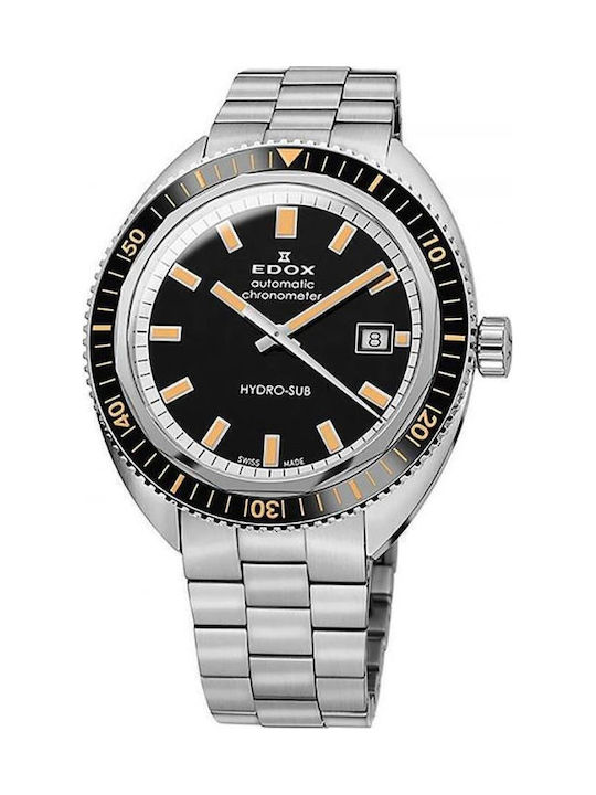 Edox Ανδρικό Ρολόι 42mm Αυτόματο με Ασημί Μεταλλικό Μπρασελέ