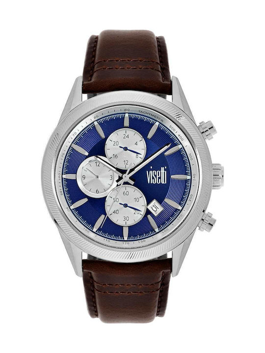 Ceas Barbati 45mm Cronograf Baterie cu Curea din Piele Maro