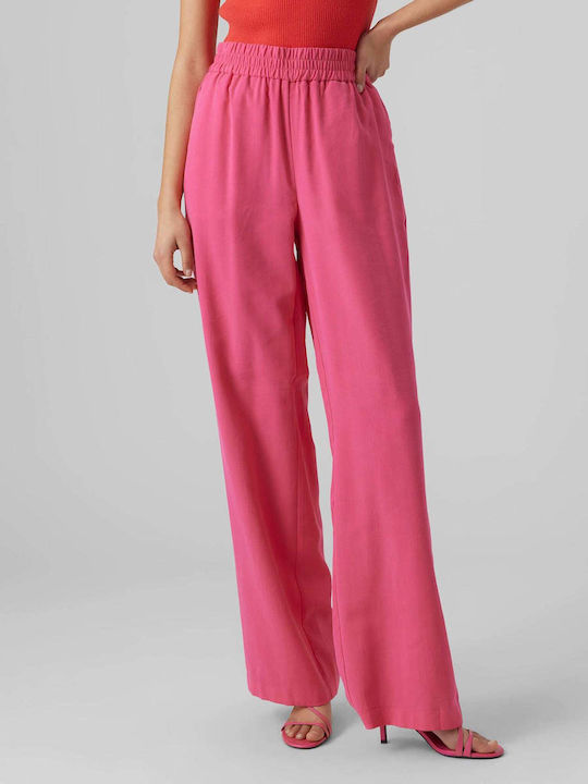 Vero Moda Women's High-waisted Fabric Trousers with Elastic in Wide Line Fuchsia