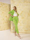 Women's High Rise Fabric Pants with Rubber Band in Regular Fit Green