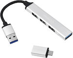 Treqa USB 3.0 4 Port Hub with USB-A Connection Silver