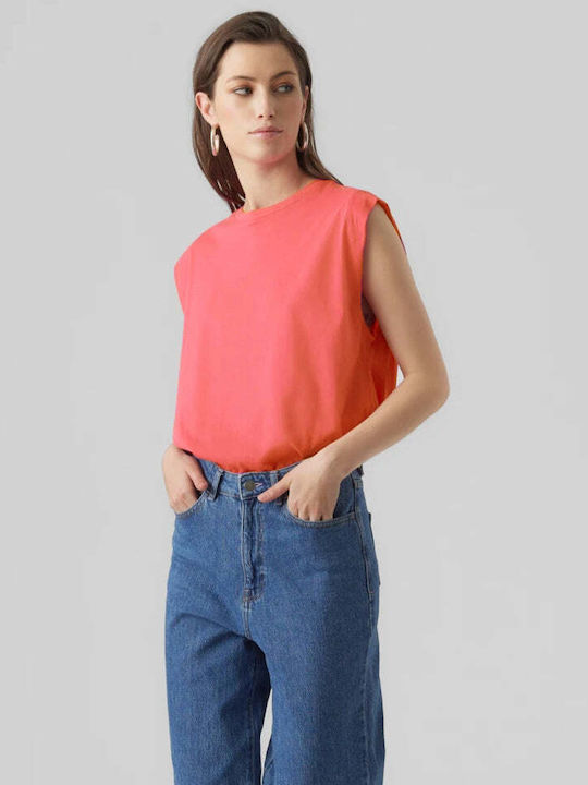 Vero Moda pentru Femei de Vară Bluză din Bumbac Fără mâneci Georgia Peach