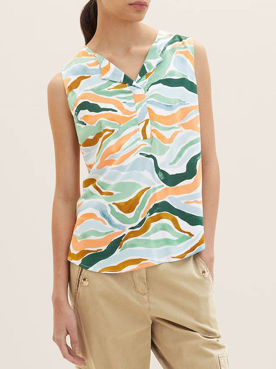 Tom Tailor Women's Summer Blouse Sleeveless with V Neck Multicolor