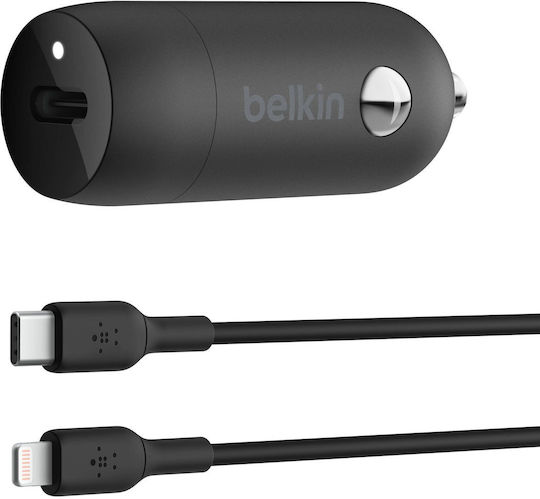 Belkin Car Charger 30W With One Port 1x USB-C With Lightning Cable Black Colour
