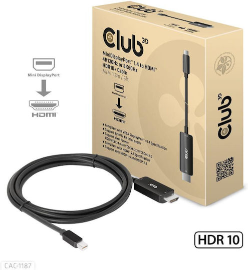Club3D Cablu mini DisplayPort - HDMI de sex masculin 1.8m Negru (CAC-1187)
