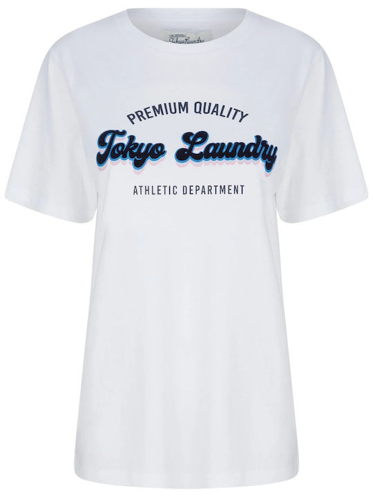 Tokyo Laundry Kennedy Flocked Motif Cotton Jersey T-Shirt 3C16392 - Optic White