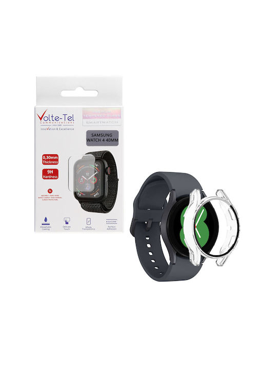 Volte-Tel 3D Full Glue Carcasă de Plastic cu Sticlă în culoarea Transparent pentru Galaxy Watch 4 40mm - Ceas Galaxy Watch 4 de 40mm