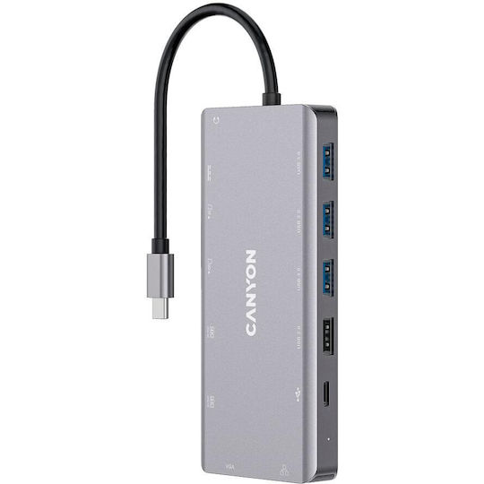 Canyon USB-C Docking Station with HDMI 4K PD Ethernet and Support for 3 Monitors Gray (CNS-TDS12)