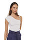 Edward Jeans Damen Sommer Bluse Baumwolle mit einem Schulter Weiß