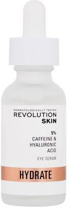 Revolution Beauty Hydrate 5% Caffeine & Hyaluronic Acid Feuchtigkeitsspendend & Anti-Aging Serum Augen mit Niacinamid & Hyaluronsäure für Dunkle Augenringe & Revitalisierung 30ml