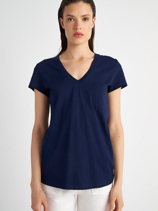 SugarFree Damen Sportlich T-shirt mit V-Ausschnitt Marineblau