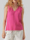 Vero Moda pentru Femei de Vară Bluză Fără mâneci cu Decolteu în V Pink Yarrow