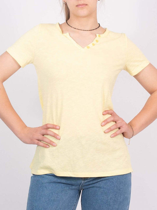 T-shirt Short Sleeve "V" with Buttons Yellow