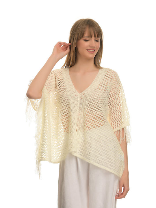 Soft yellow crop-top kaftan with thin ruffles - 67136