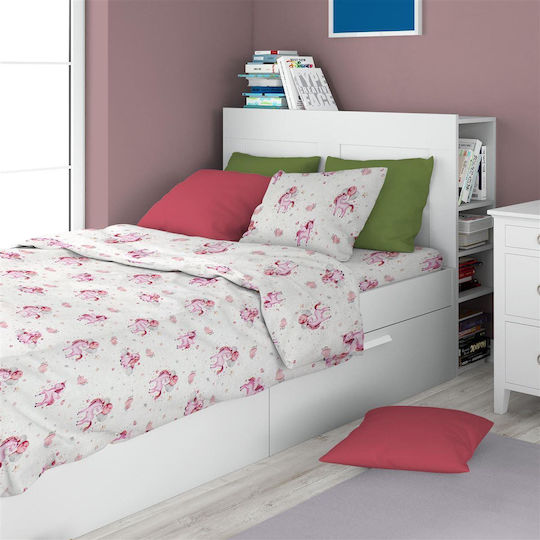 Dimcol Комплект чаршафи Полудвойно Памучни Unicorn 208 White / Pink 160x240см 3бр